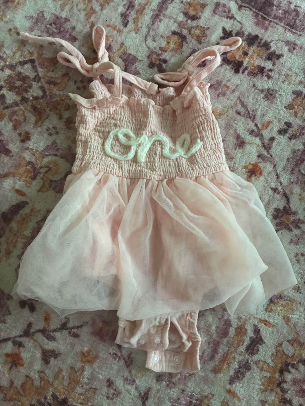 Pink Tulle Baby One-Shoulder Romper Dress - "One" Script